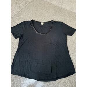 J CREW Satin Scoop Neck Black Top shirt Size Large